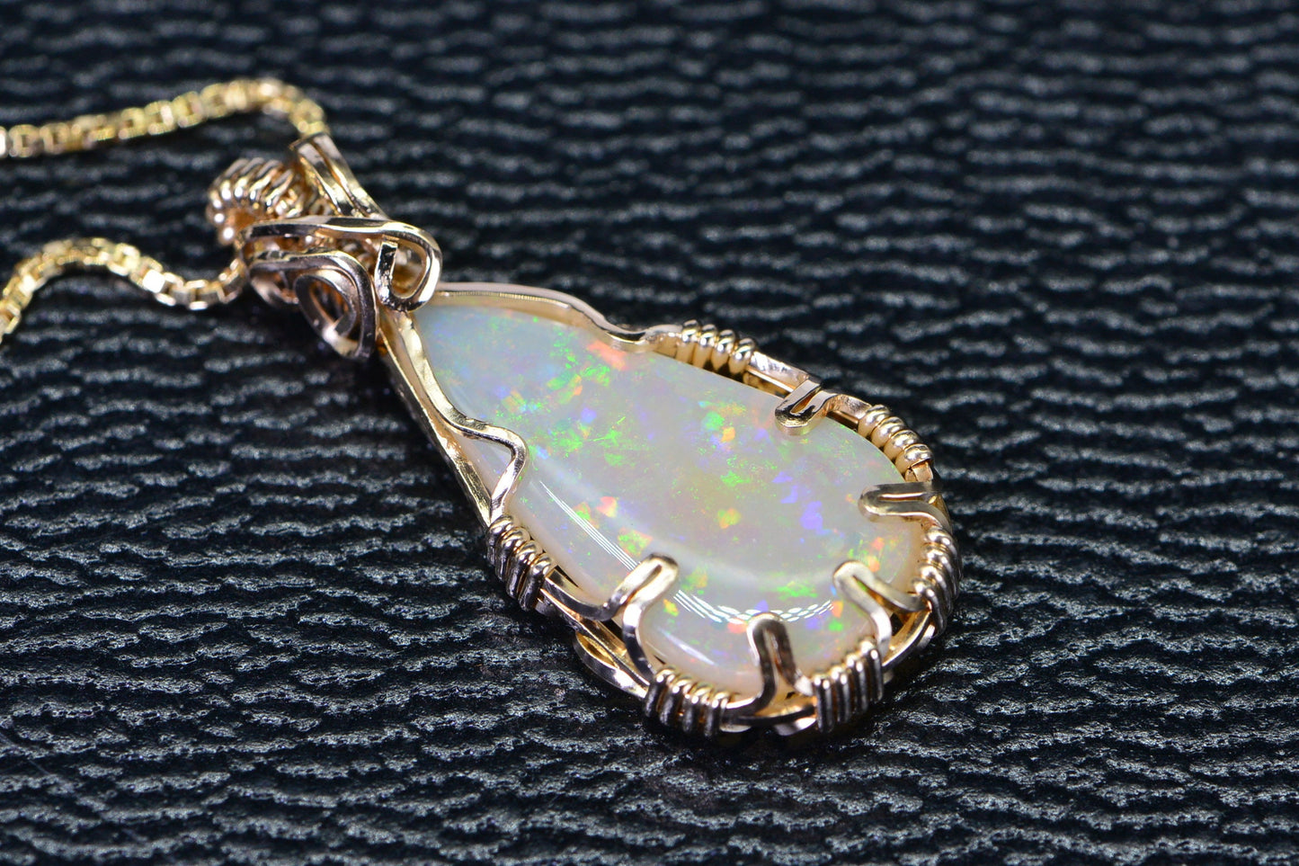 Australian Opal Pendant, 14K Gold Filled Wire Wrapped Coober Pedy Crystal