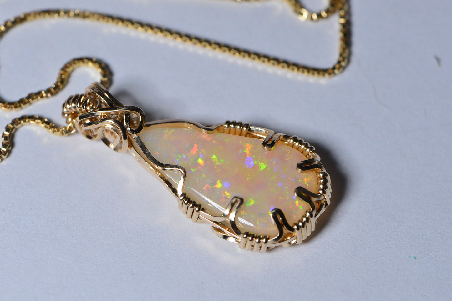Australian Opal Pendant, 14K Gold Filled Wire Wrapped Coober Pedy Crystal