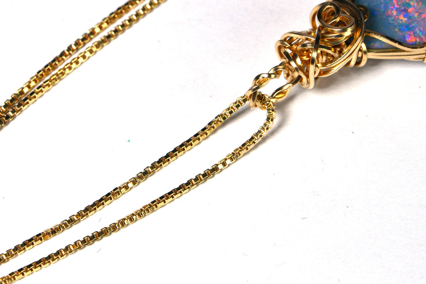 Rainbow Australian Opal Pendant Necklace, 14k Gold Wire Wrapped Jewelry
