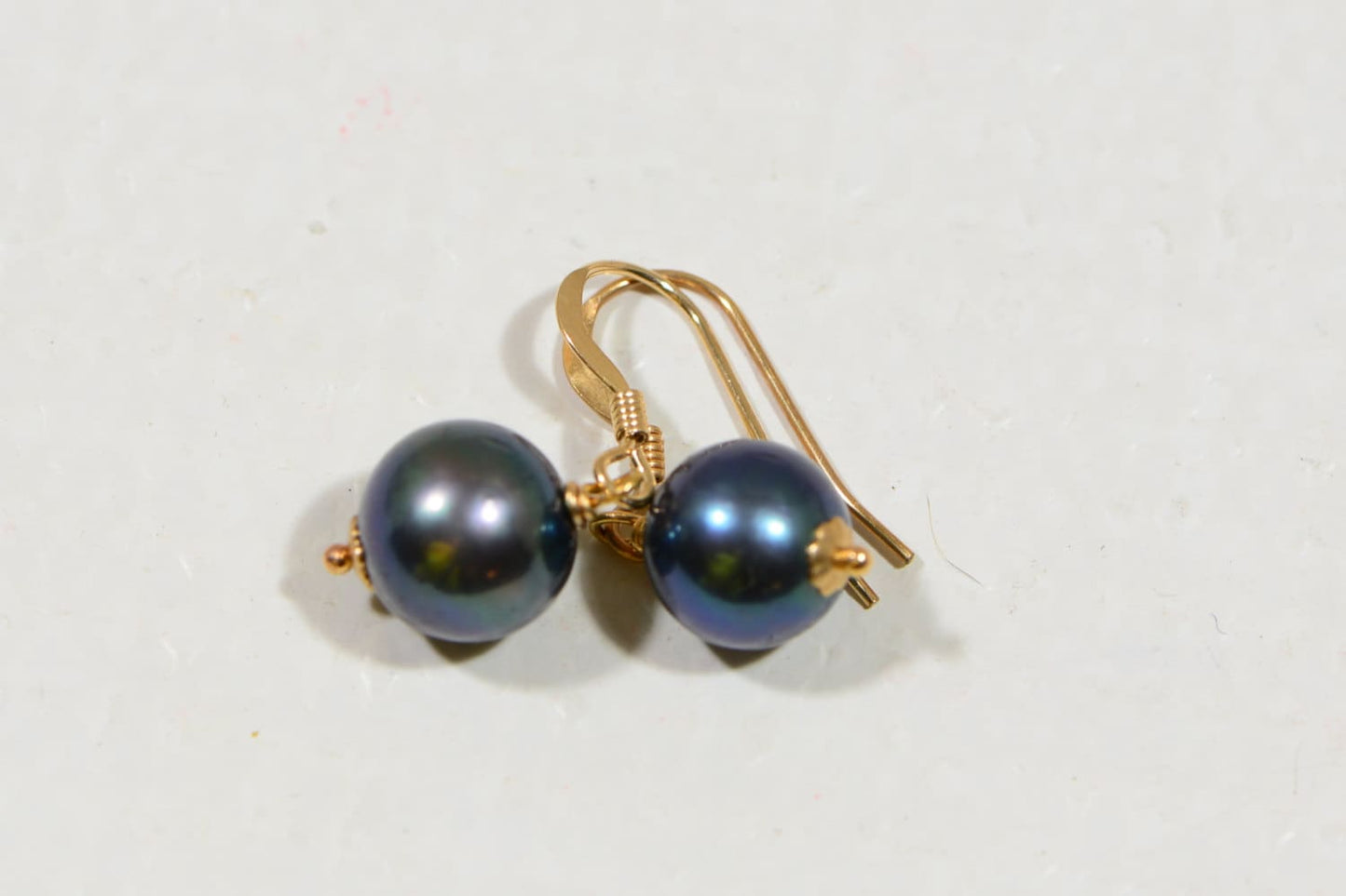 14K Gold Filled Black Pearl Earrings, AAA Round Pearl, July Birthstone