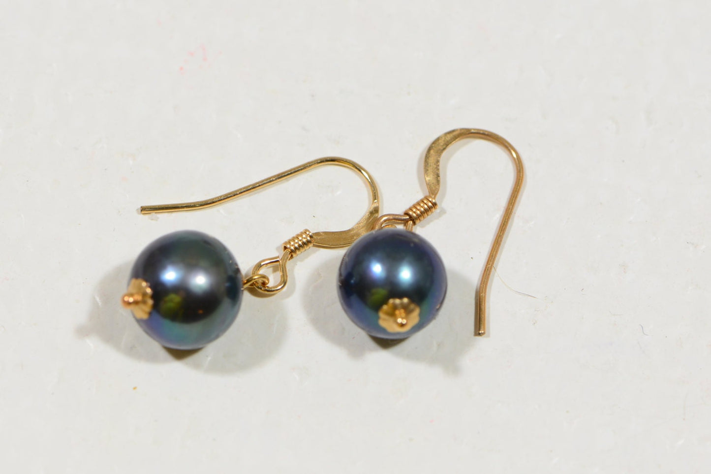 14K Gold Filled Black Pearl Earrings, AAA Round Pearl, July Birthstone