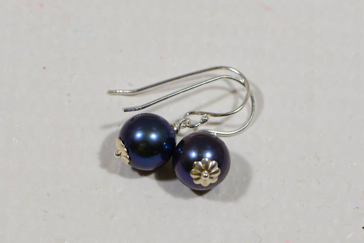 AAA Black Pearl Sterling Silver Earrings, 10mm Round Gemstone Jewelry
