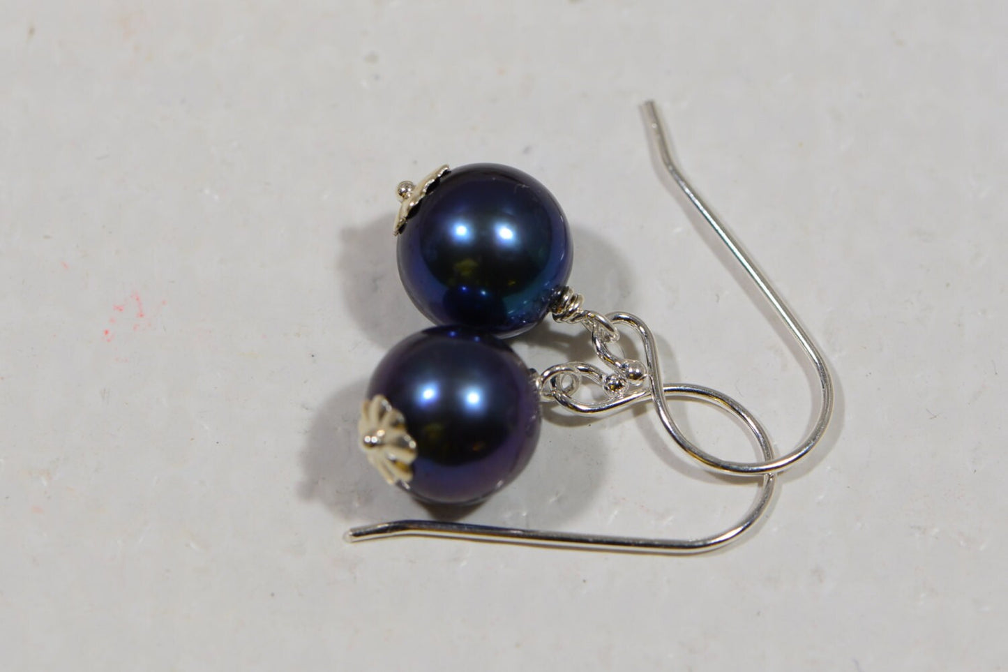 AAA Black Pearl Sterling Silver Earrings, 10mm Round Gemstone Jewelry