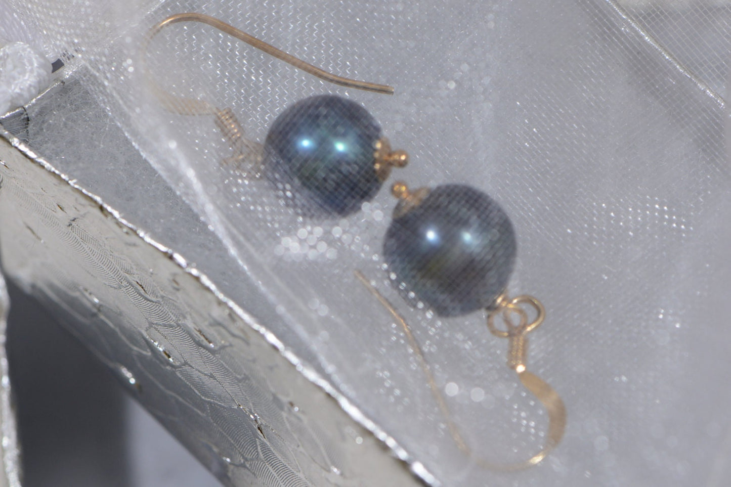 14K Gold Filled Black Pearl Earrings, AAA Round Pearl, July Birthstone