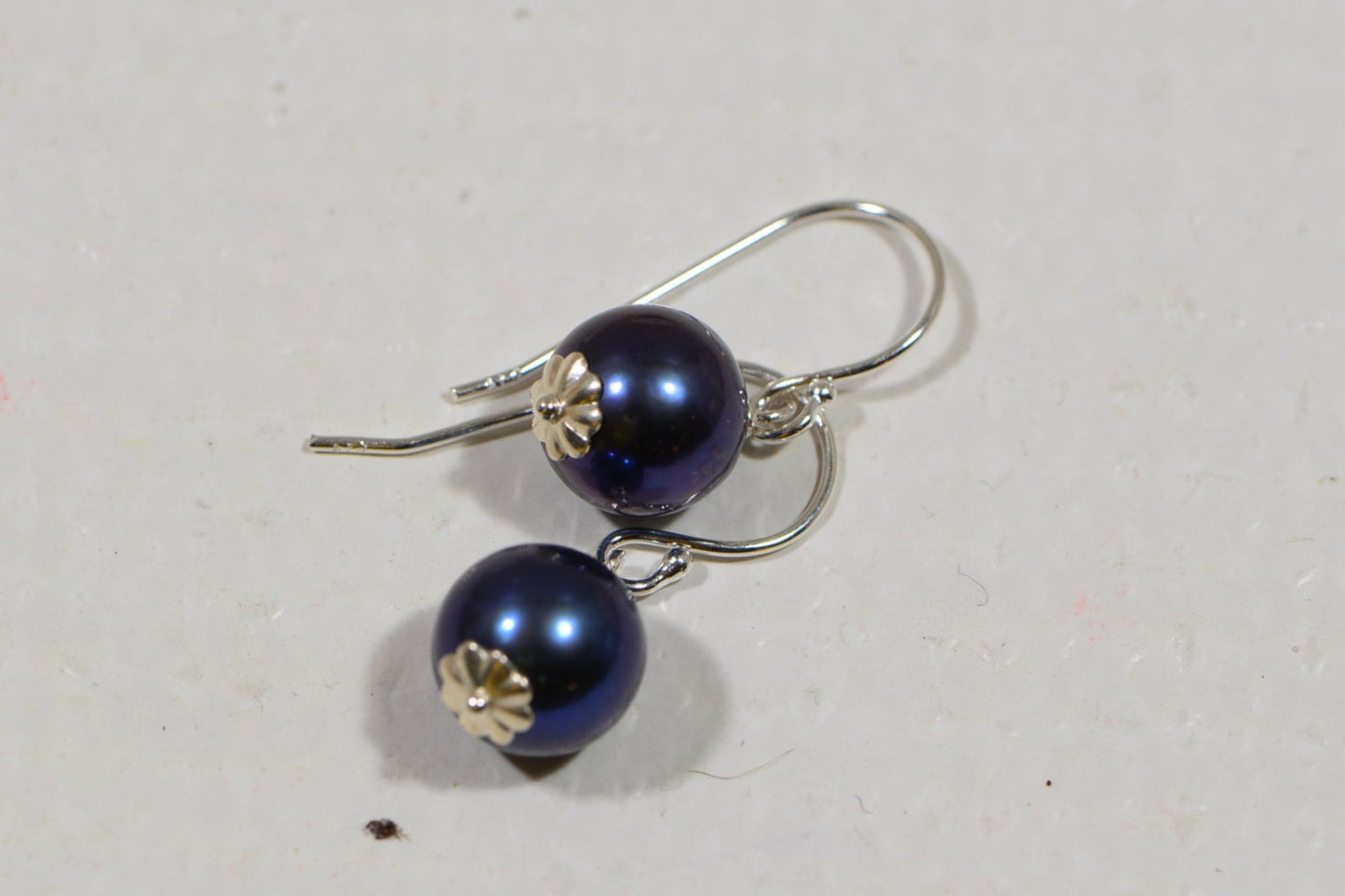 AAA Black Pearl Sterling Silver Earrings, 10mm Round Gemstone Jewelry