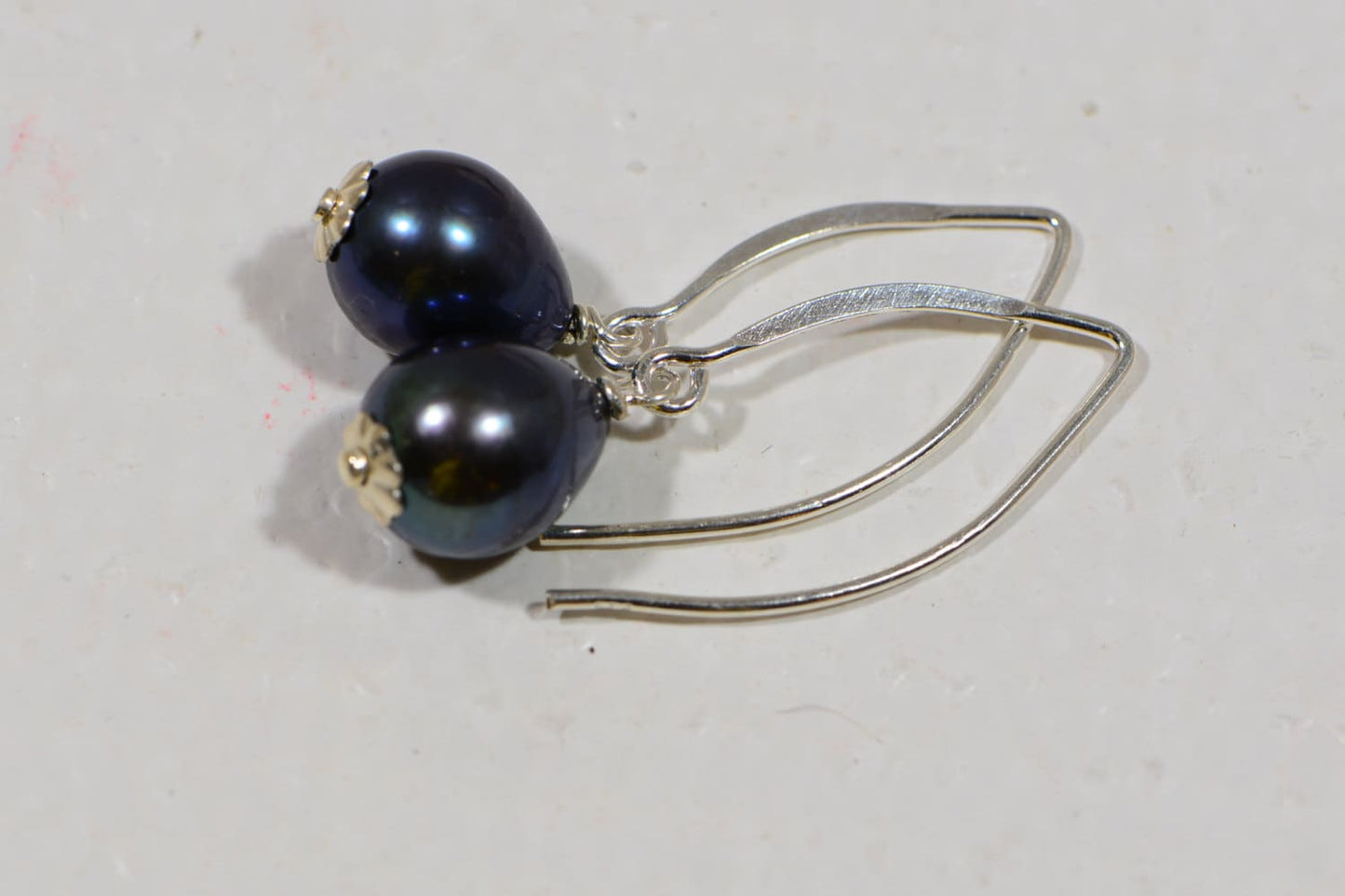 Baroque Black Pearl Drop Earrings, Sterling Silver Wire Wrapped