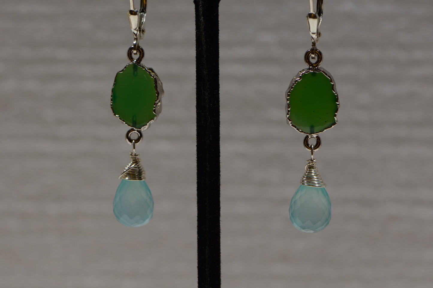 Chrysoprase Earrings: Sterling Silver Wire Wrapped Dangle Chalcedony