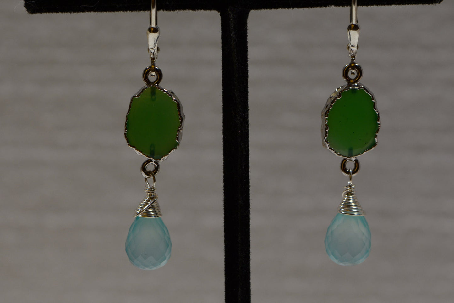 Chrysoprase Earrings: Sterling Silver Wire Wrapped Dangle Chalcedony