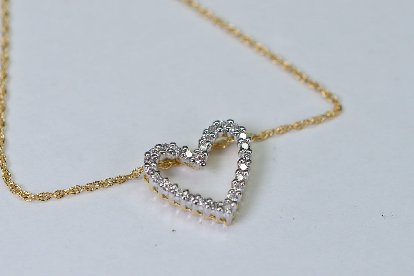14K Gold Diamond Heart Pendant, Two-Tone Anniversary Necklace