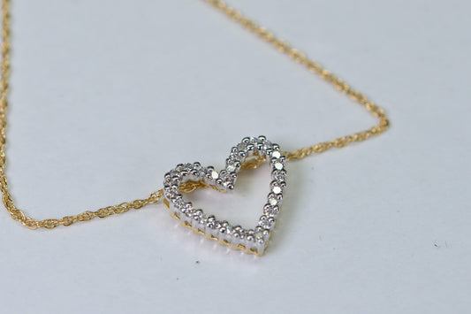 14K Gold Diamond Heart Pendant, Two-Tone Anniversary Necklace