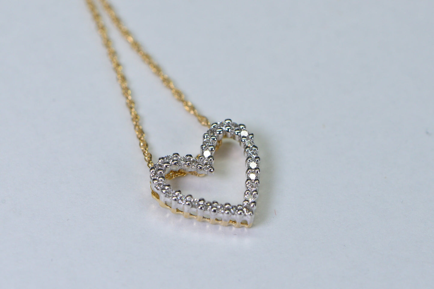 14K Gold Diamond Heart Pendant, Two-Tone Anniversary Necklace