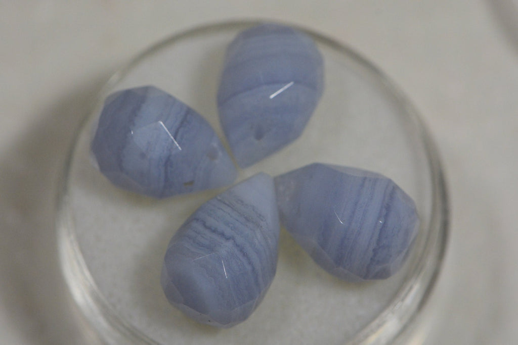 Blue Lace Agate Beads: Faceted Teardrop Gemstone, 12x8mm (4pcs)