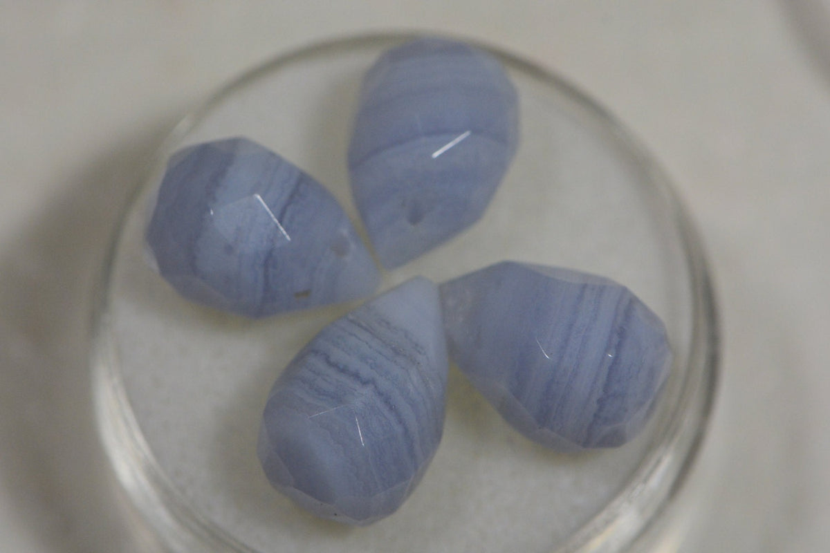 Blue Lace Agate Beads: Faceted Teardrop Gemstone, 12x8mm (4pcs)