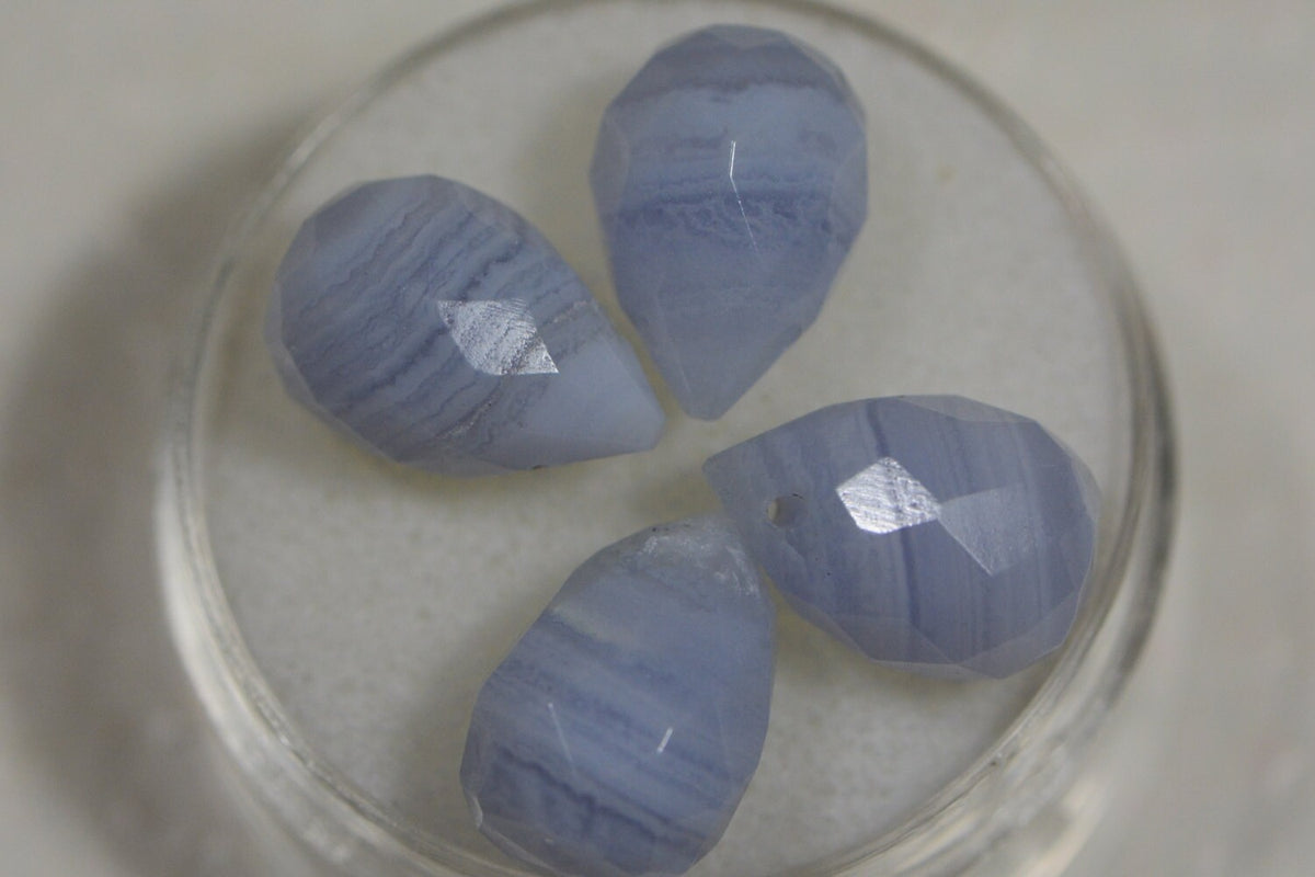 Blue Lace Agate Beads: Faceted Teardrop Gemstone, 12x8mm (4pcs)