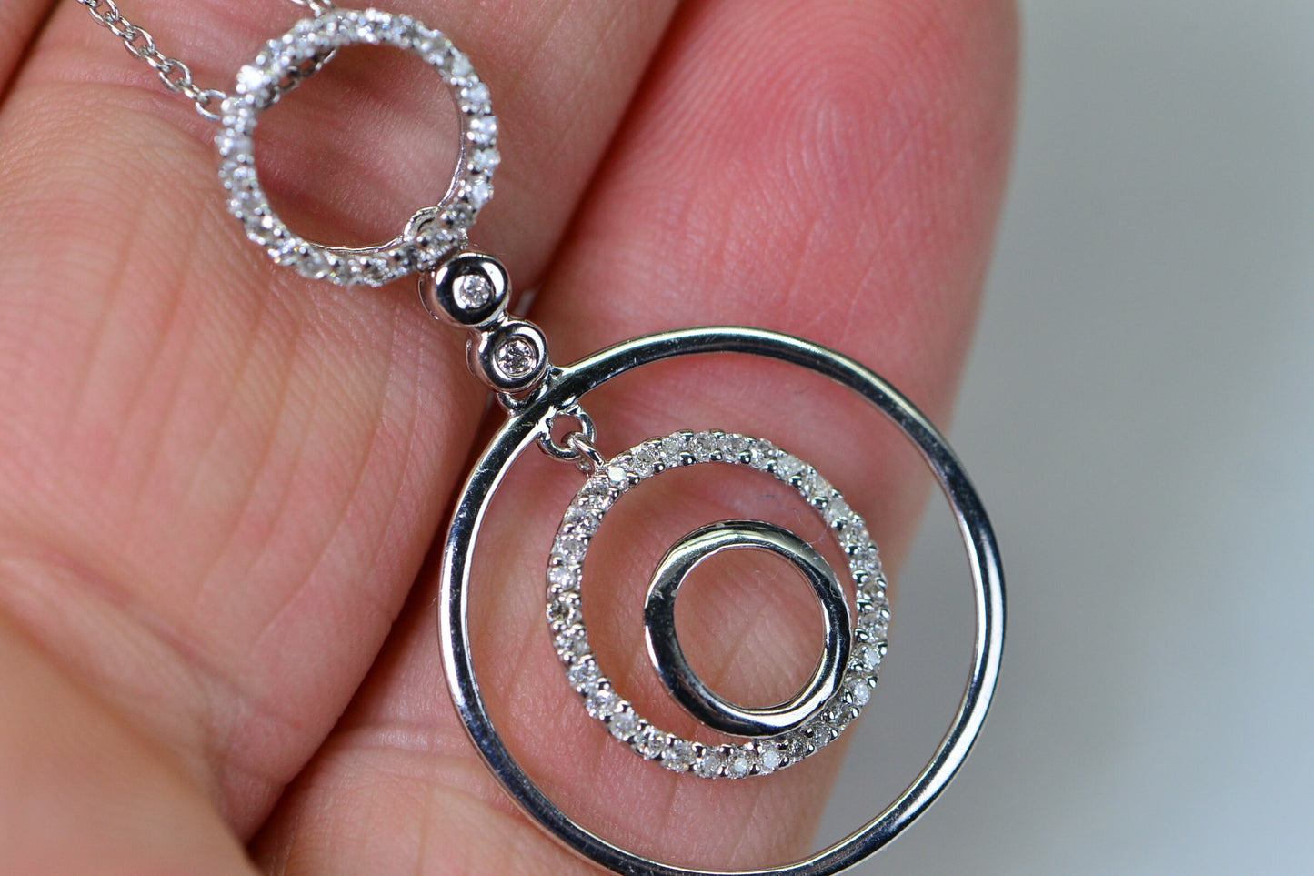 14K White Gold Diamond Circle Pendant, Anniversary Gift