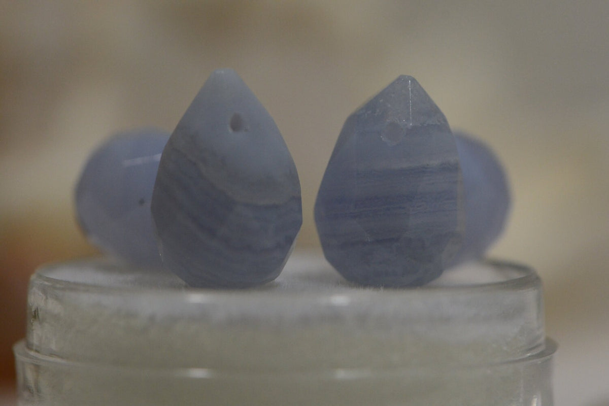 Blue Lace Agate Beads: Faceted Teardrop Gemstone, 12x8mm (4pcs)