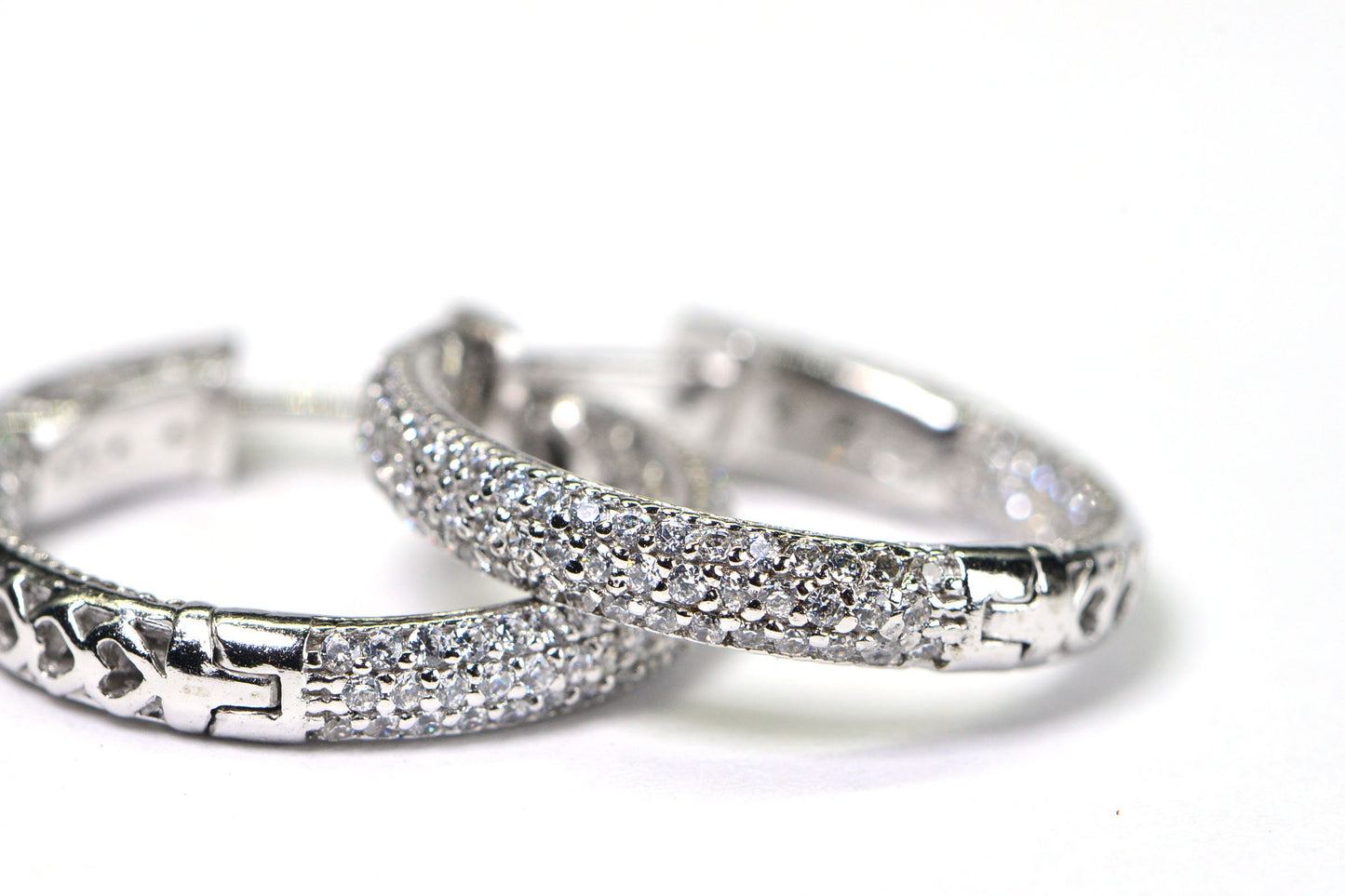 Simulated Diamond Hoop Earrings Sterling Silver  Hinge Hoops Wedding Earrings