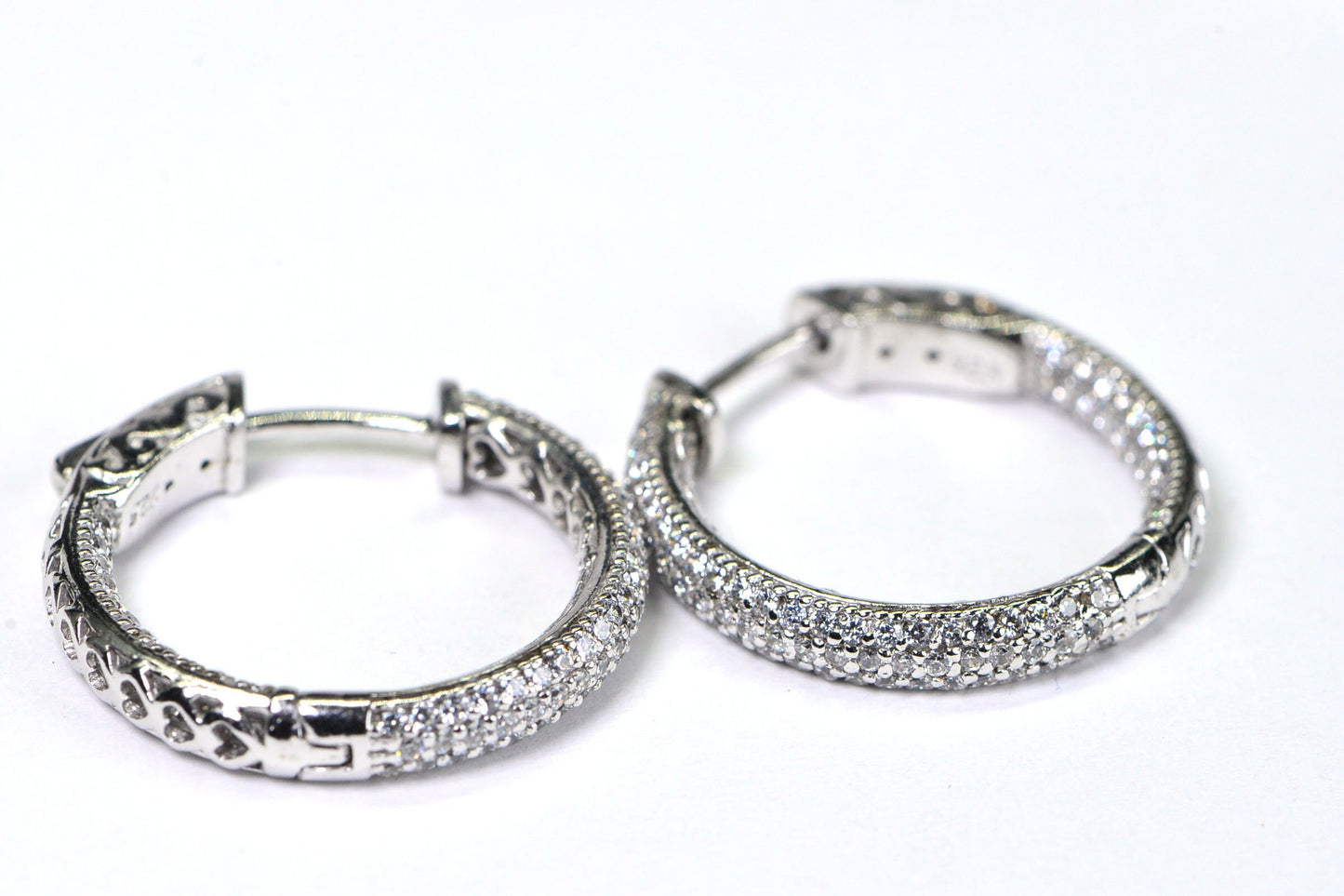 Simulated Diamond Hoop Earrings Sterling Silver  Hinge Hoops Wedding Earrings