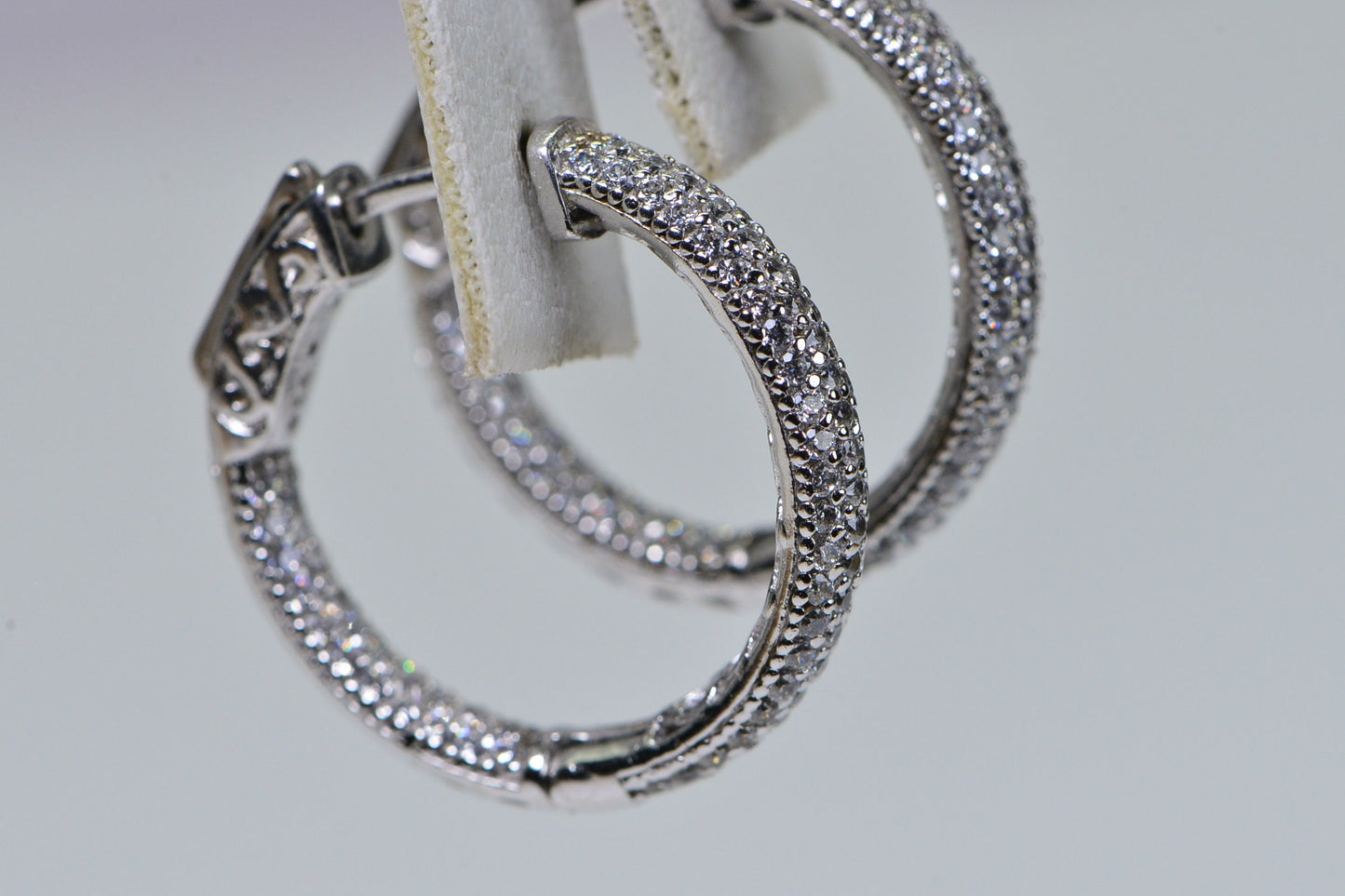 Simulated Diamond Hoop Earrings Sterling Silver  Hinge Hoops Wedding Earrings