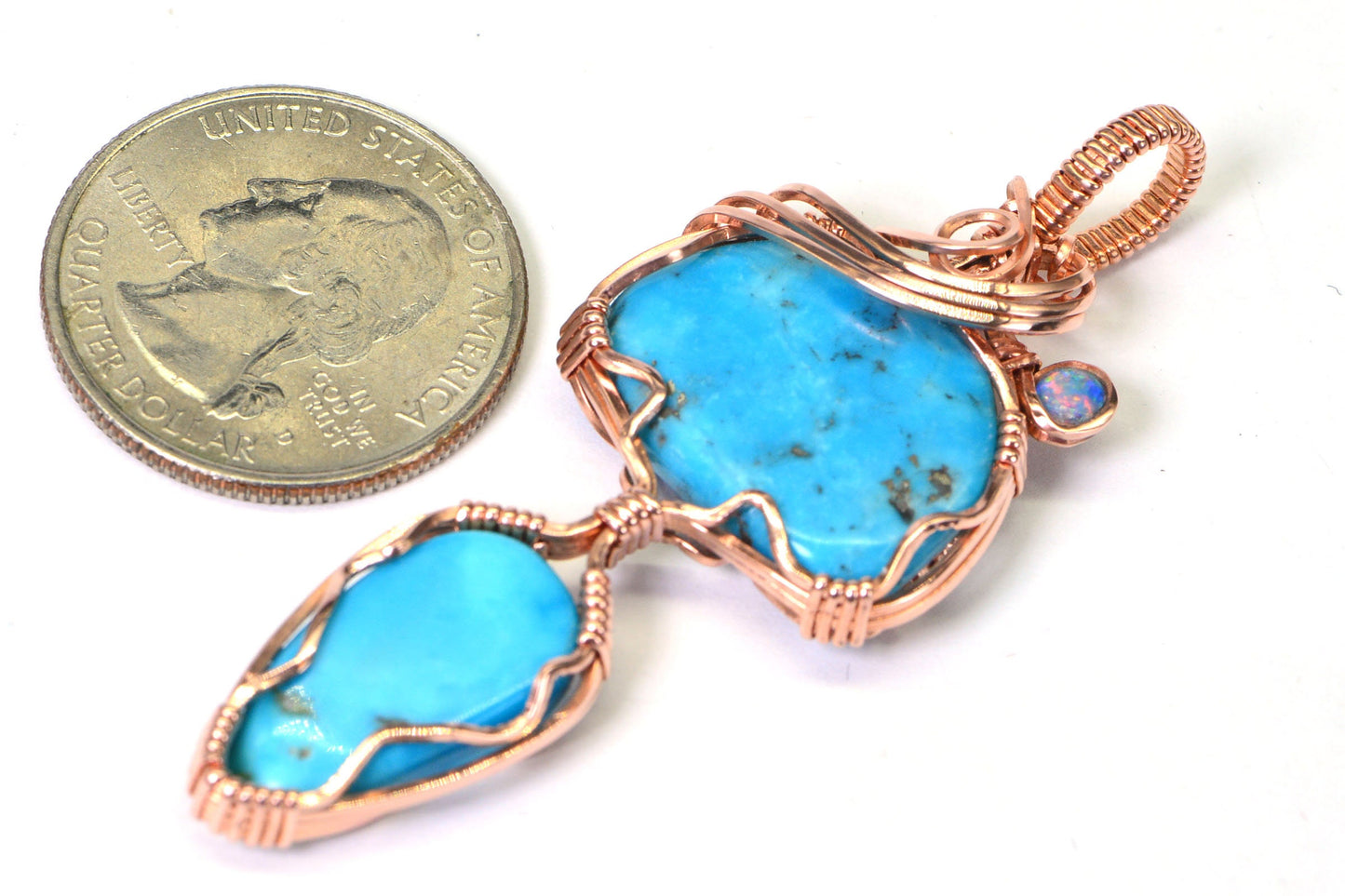 Sleeping Beauty Turquoise & Opal Copper Wire Wrapped Pendant