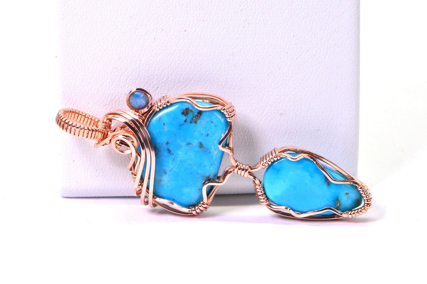 Sleeping Beauty Turquoise & Opal Copper Wire Wrapped Pendant
