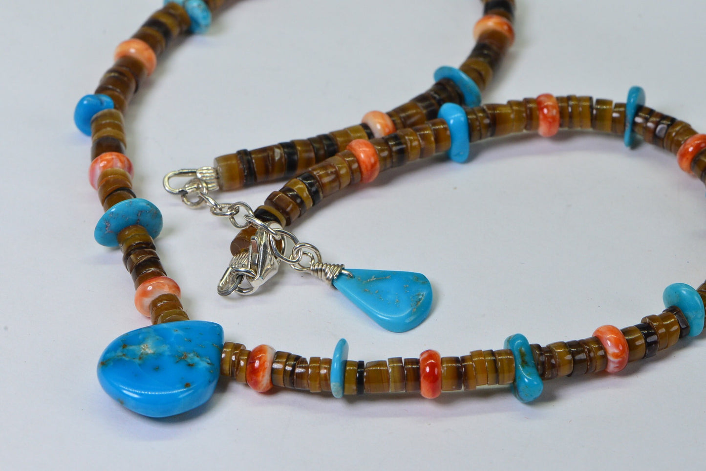 Spiny Oyster Shell & Turquoise Necklace: Sterling Silver Pendant