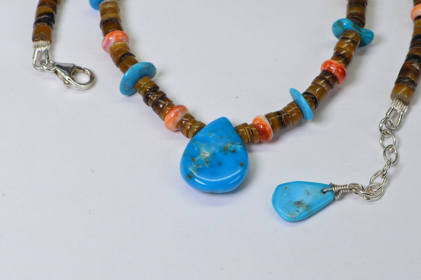 Spiny Oyster Shell & Turquoise Necklace: Sterling Silver Pendant