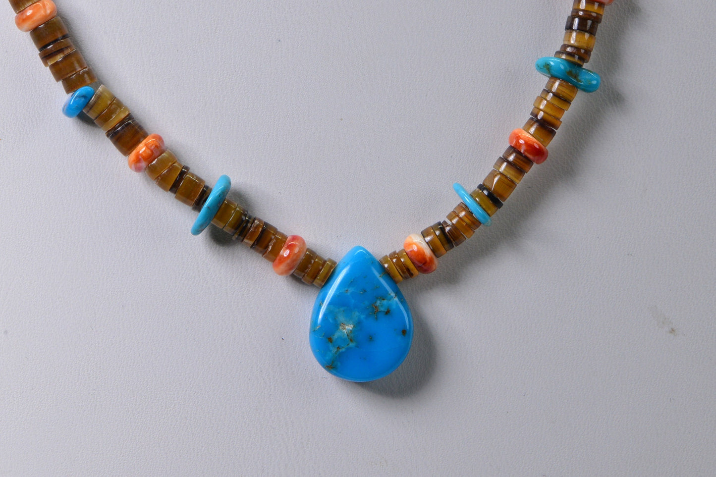 Spiny Oyster Shell & Turquoise Necklace: Sterling Silver Pendant