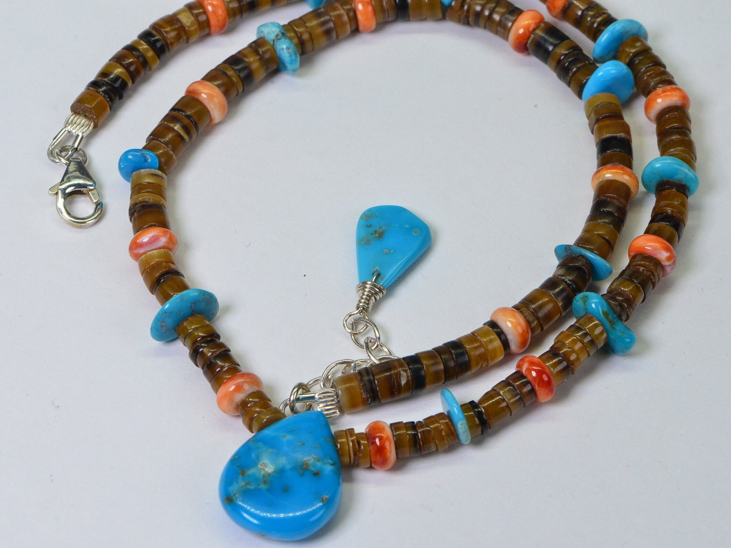 Spiny Oyster Shell & Turquoise Necklace: Sterling Silver Pendant