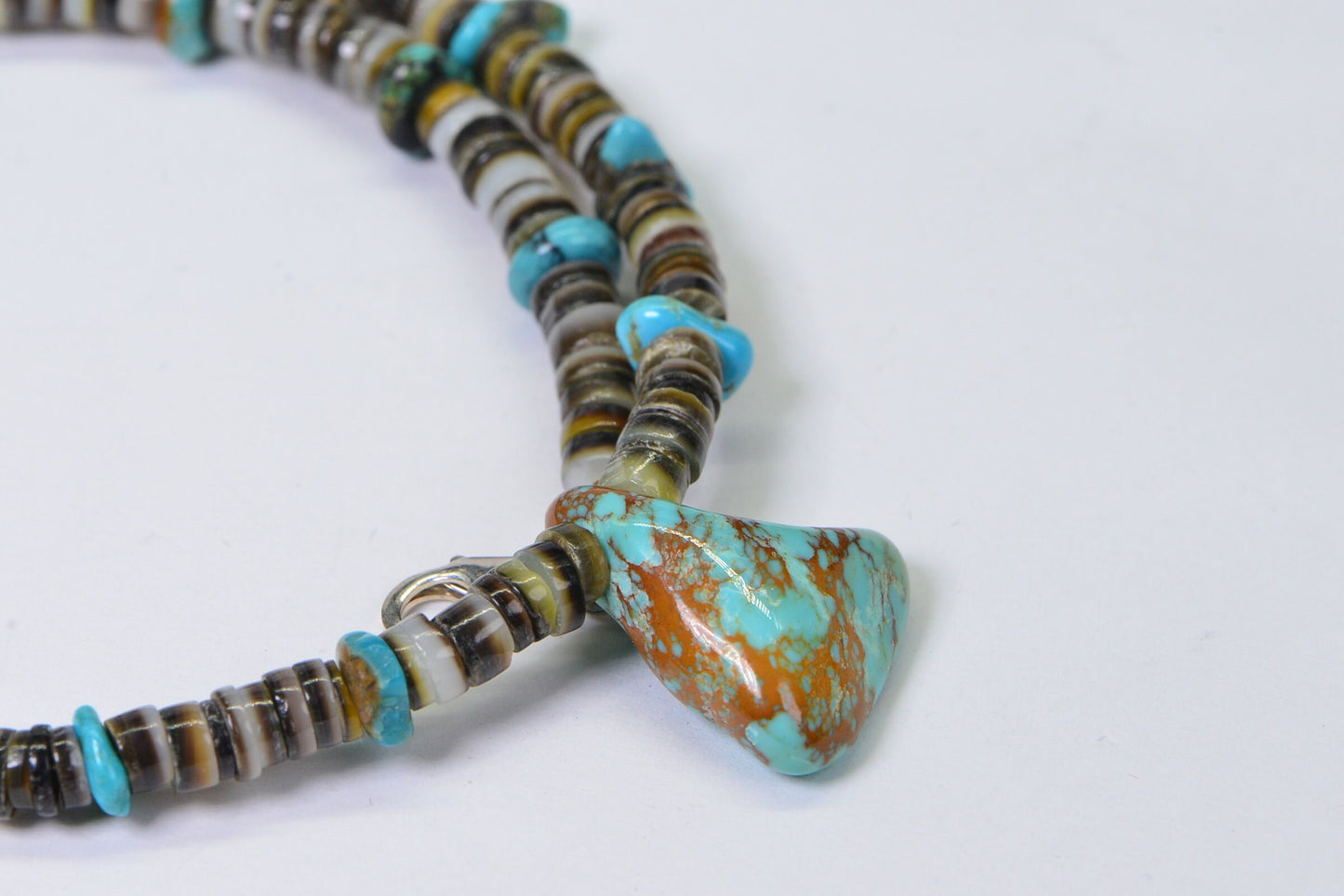 Kingman Turquoise Pendant Necklace: Oyster Shell & Sleeping Beauty Beads