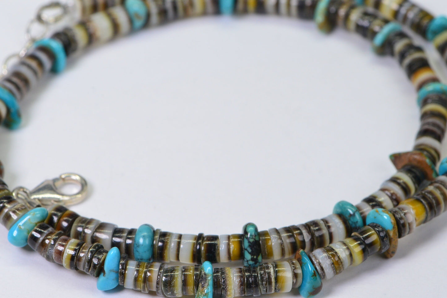Kingman Turquoise Pendant Necklace: Oyster Shell & Sleeping Beauty Beads