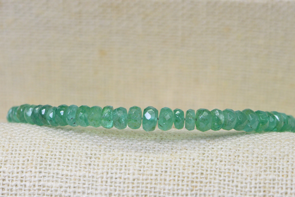 Colombian Emerald Beaded Bracelet: Sterling Silver May Birthstone