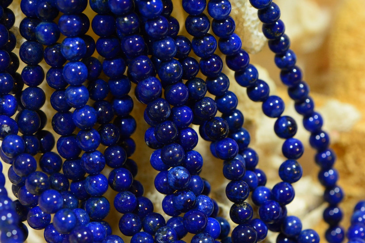 Lapis Lazuli Round Beads: 4mm Royal Blue Gemstone, 7" Strand