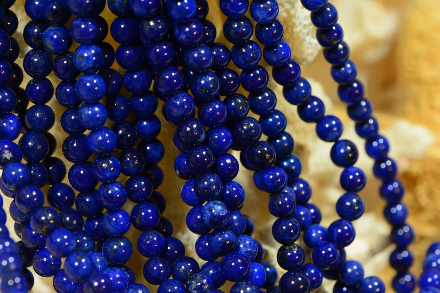 Lapis Lazuli Round Beads: 4mm Royal Blue Gemstone, 7" Strand