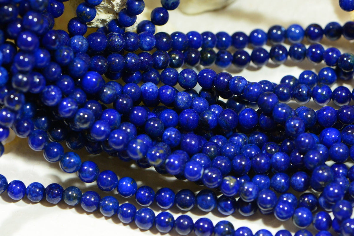 Lapis Lazuli Round Beads: 4mm Royal Blue Gemstone, 7" Strand