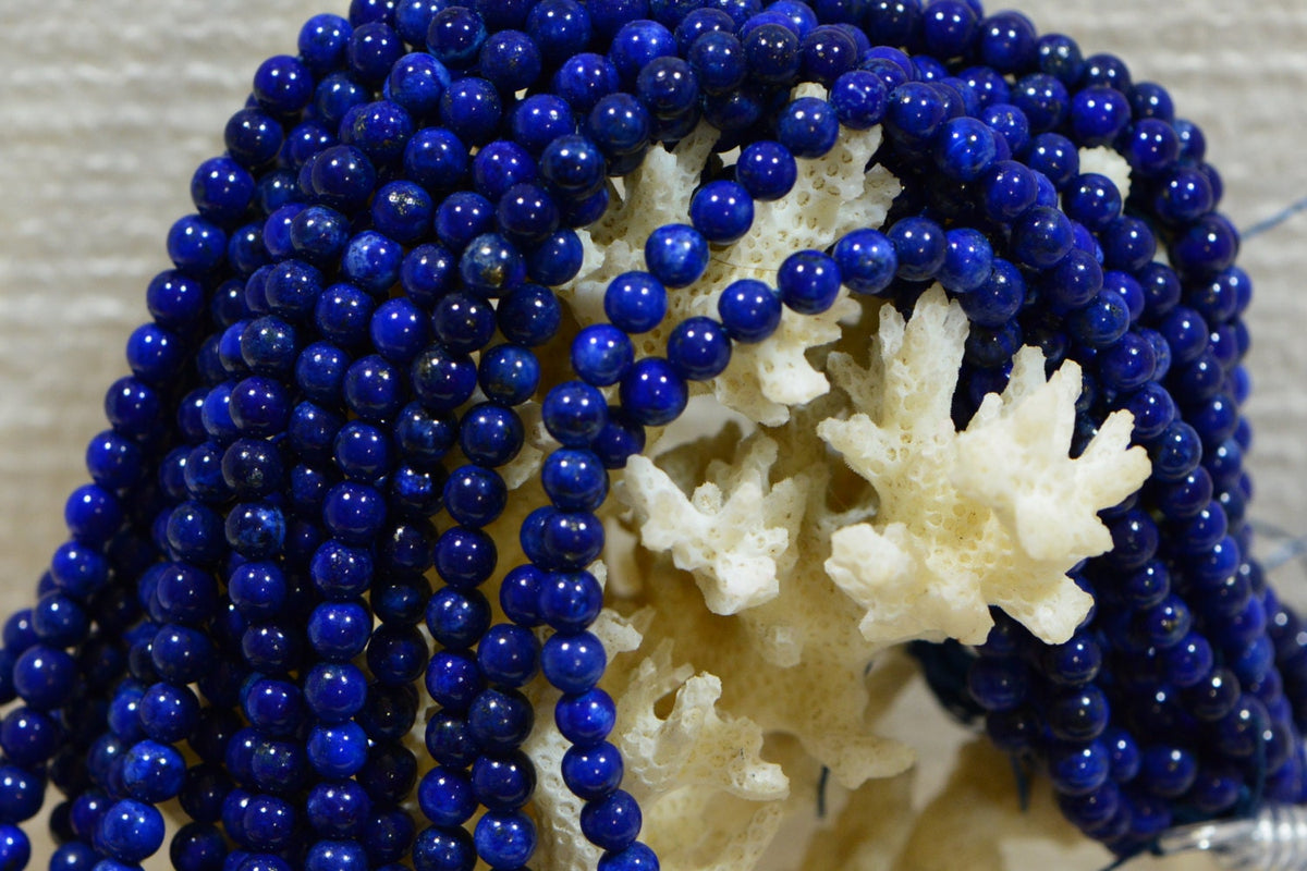 Lapis Lazuli Round Beads: 4mm Royal Blue Gemstone, 7" Strand