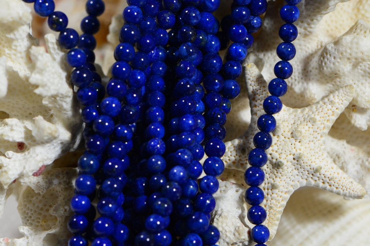 Lapis Lazuli Round Beads: 4mm Royal Blue Gemstone, 7" Strand