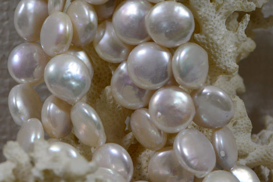 Pearls Freshwater Coin 12mm White Pearl Beads Jewelry Making Supplies