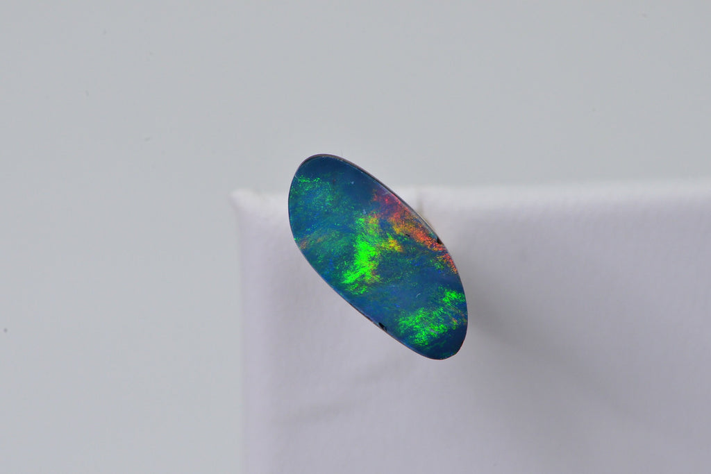 Australian Black Opal Doublet: 1.90 Ct Freeform Teardrop Boulder Opal