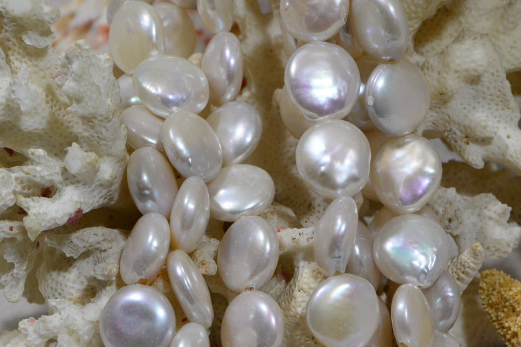 Pearls Freshwater Coin 12mm White Pearl Beads Jewelry Making Supplies