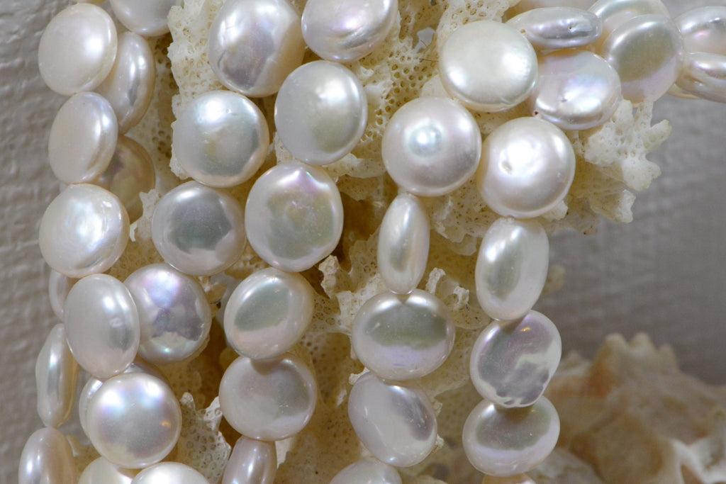 Pearls Freshwater Coin 12mm White Pearl Beads Jewelry Making Supplies
