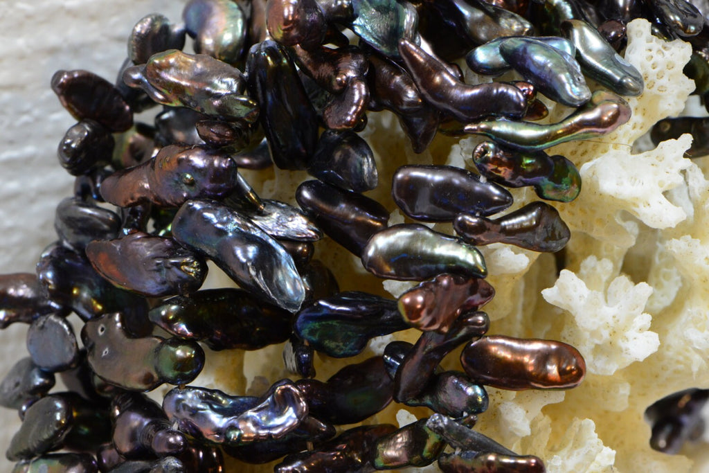 Black Keshi Pearl Strand: AAA Freshwater Cultured Beads