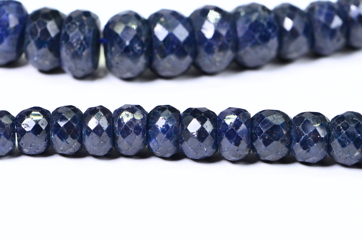 Natural Dark Blue Sapphire Rondelle Beads: Faceted Gemstone Jewelry Supplies