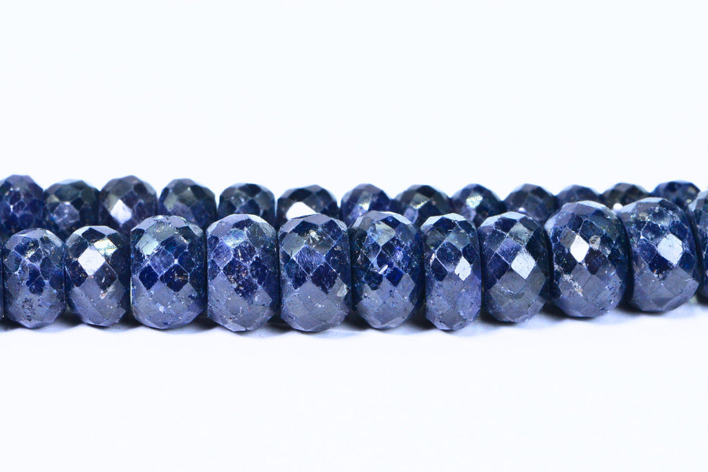 Natural Dark Blue Sapphire Rondelle Beads: Faceted Gemstone Jewelry Supplies