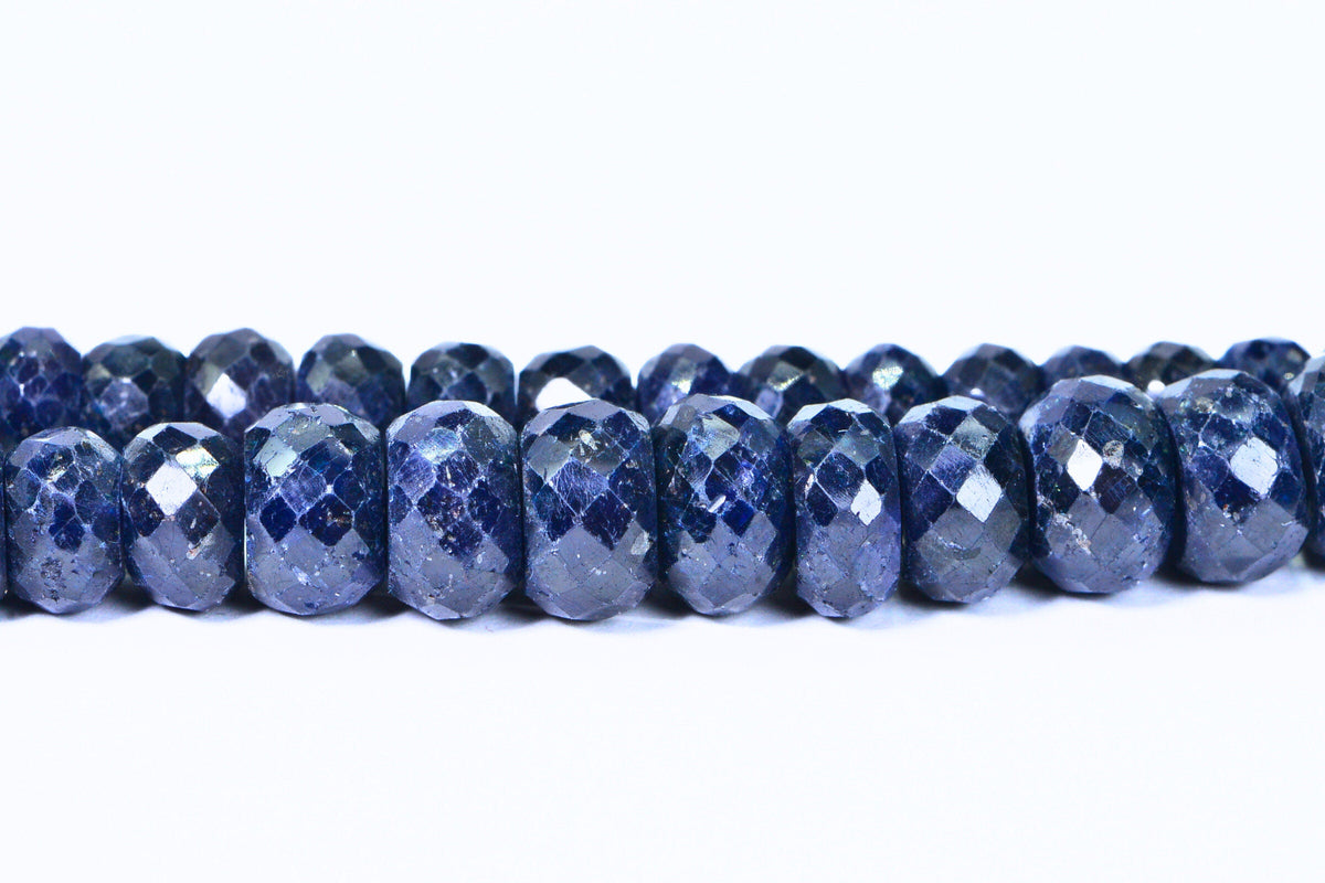 Natural Dark Blue Sapphire Rondelle Beads: Faceted Gemstone Jewelry Supplies