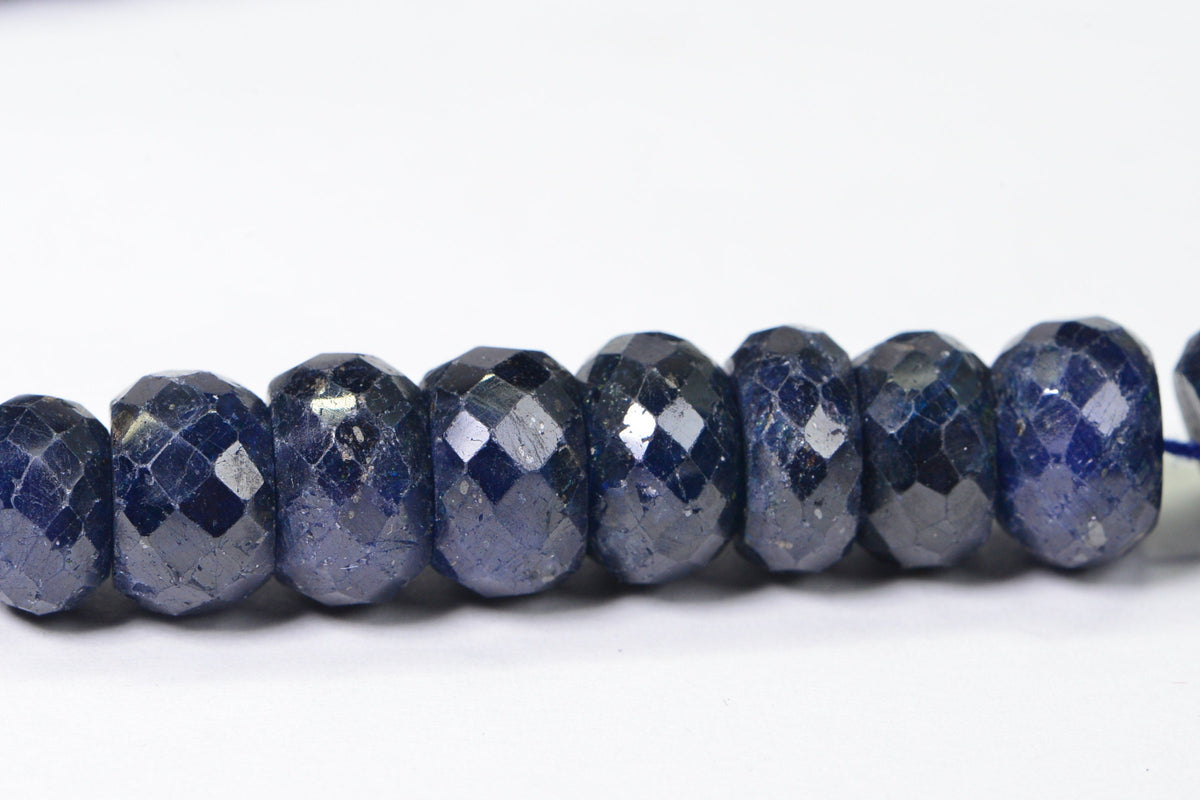 Natural Dark Blue Sapphire Rondelle Beads: Faceted Gemstone Jewelry Supplies