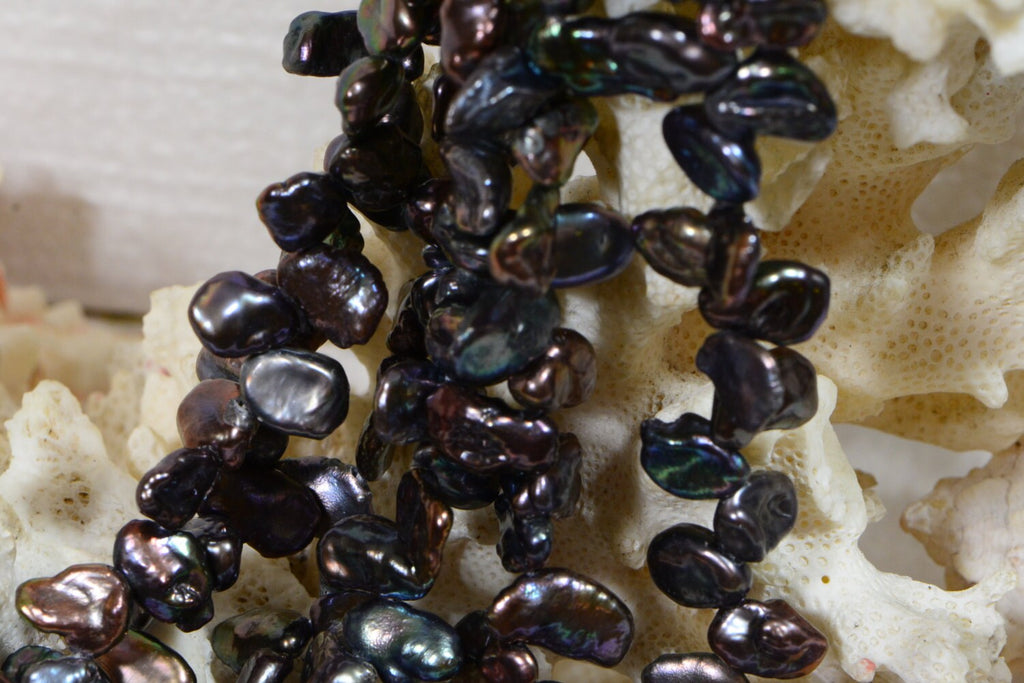 Black Keshi Pearl Beads: Cultured Freshwater Pearls, Jewelry Making Supplies