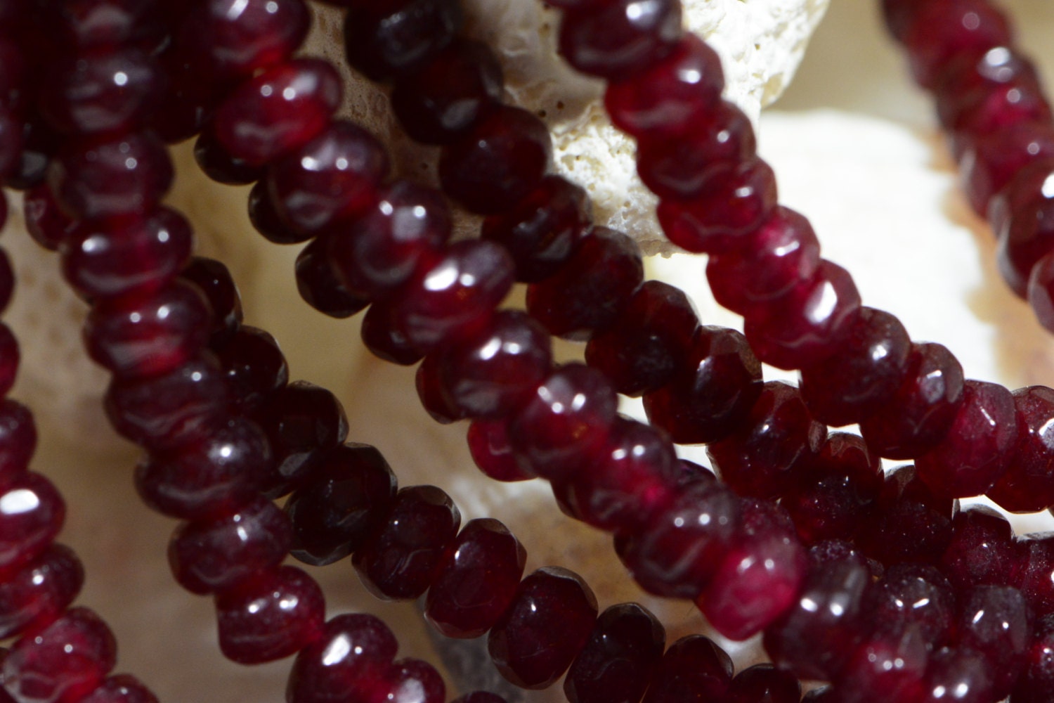 Simulated Ruby Quartz Beads: 4mm Faceted Rondelle, July Birthstone