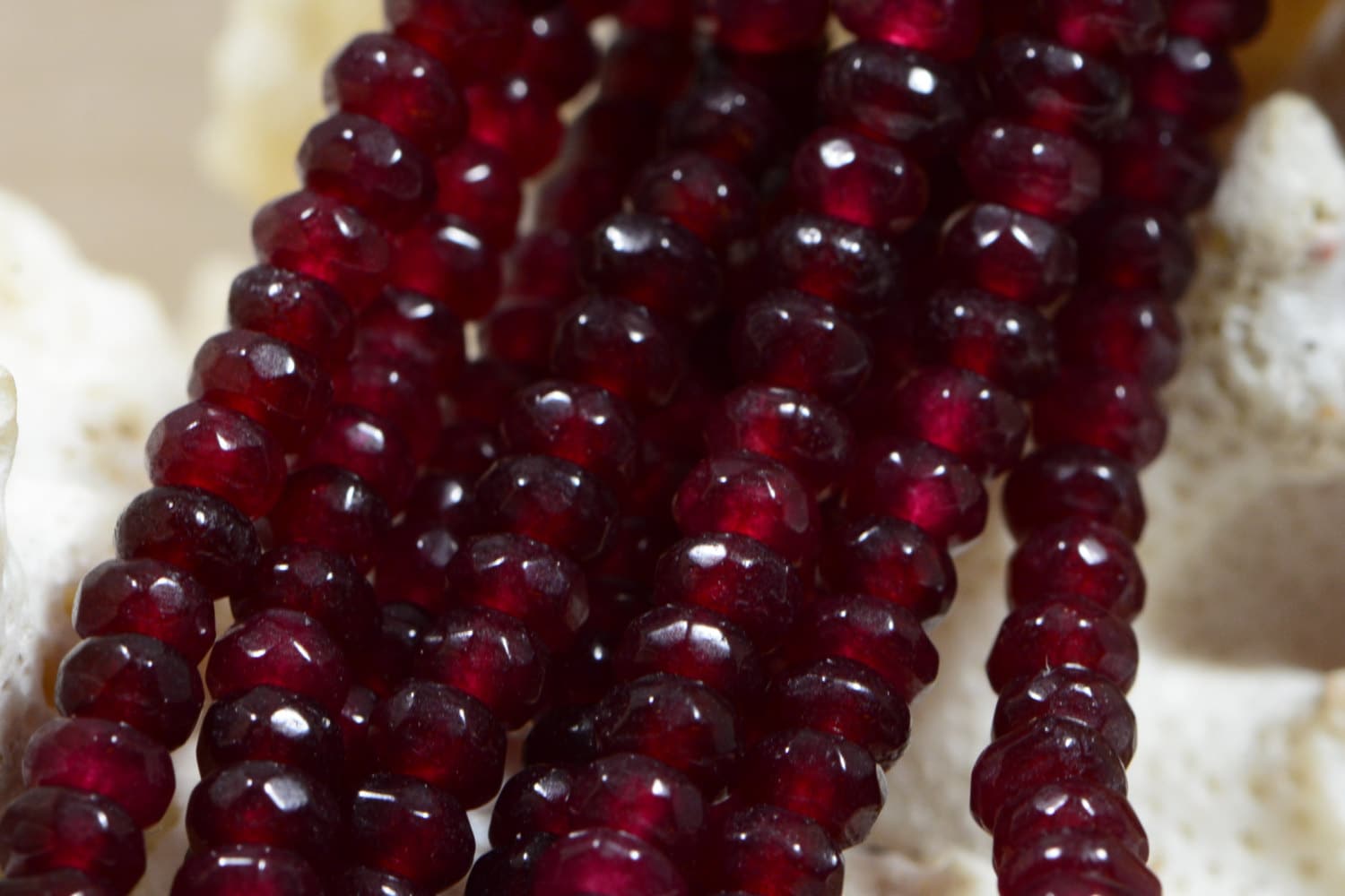Simulated Ruby Quartz Beads: 4mm Faceted Rondelle, July Birthstone