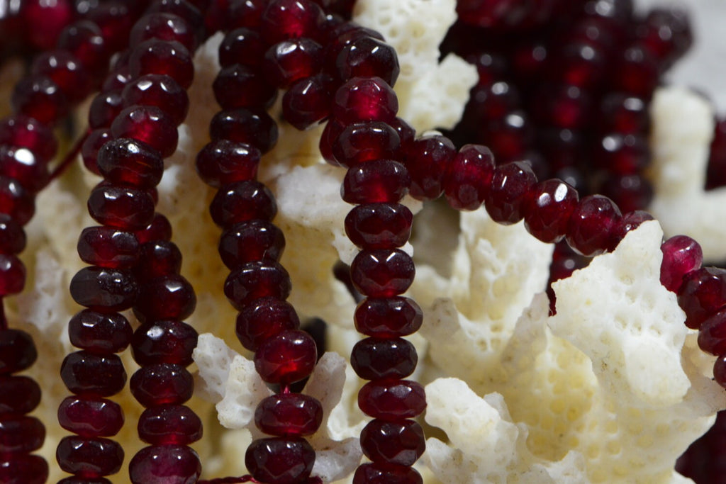 Simulated Ruby Quartz Beads: 4mm Faceted Rondelle, July Birthstone